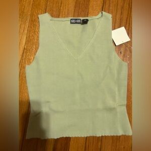 New VTG  Shu Shu Womens V Neck Ribbed Knit Tank Top M Green Casual